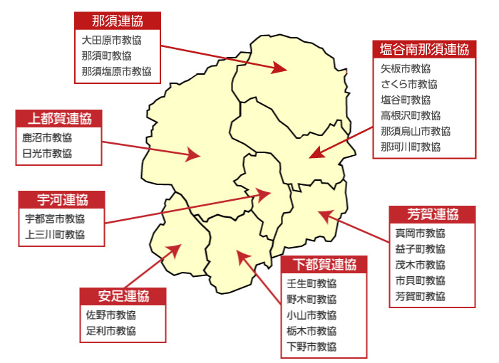 県内に広がる25の単位教協 図